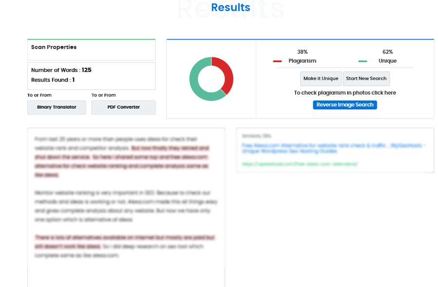 duplichecker plagiarism results