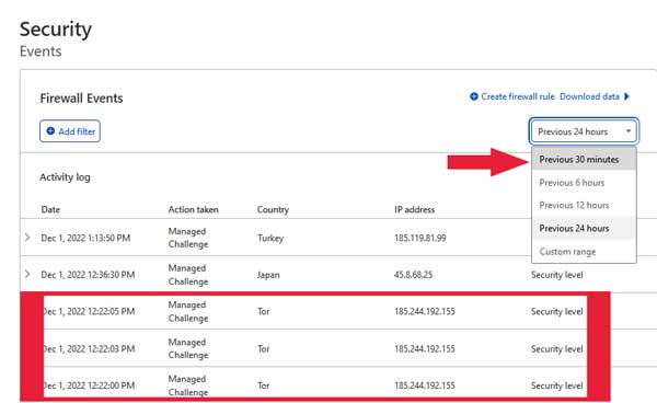 cloudflare security events